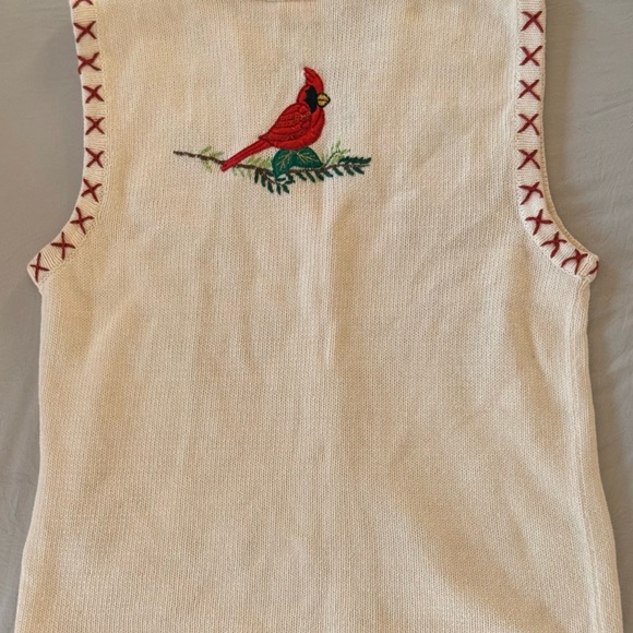 Bobbie Brooks Cream Knit Vest with Red Embroidery - Picture 6 of 6